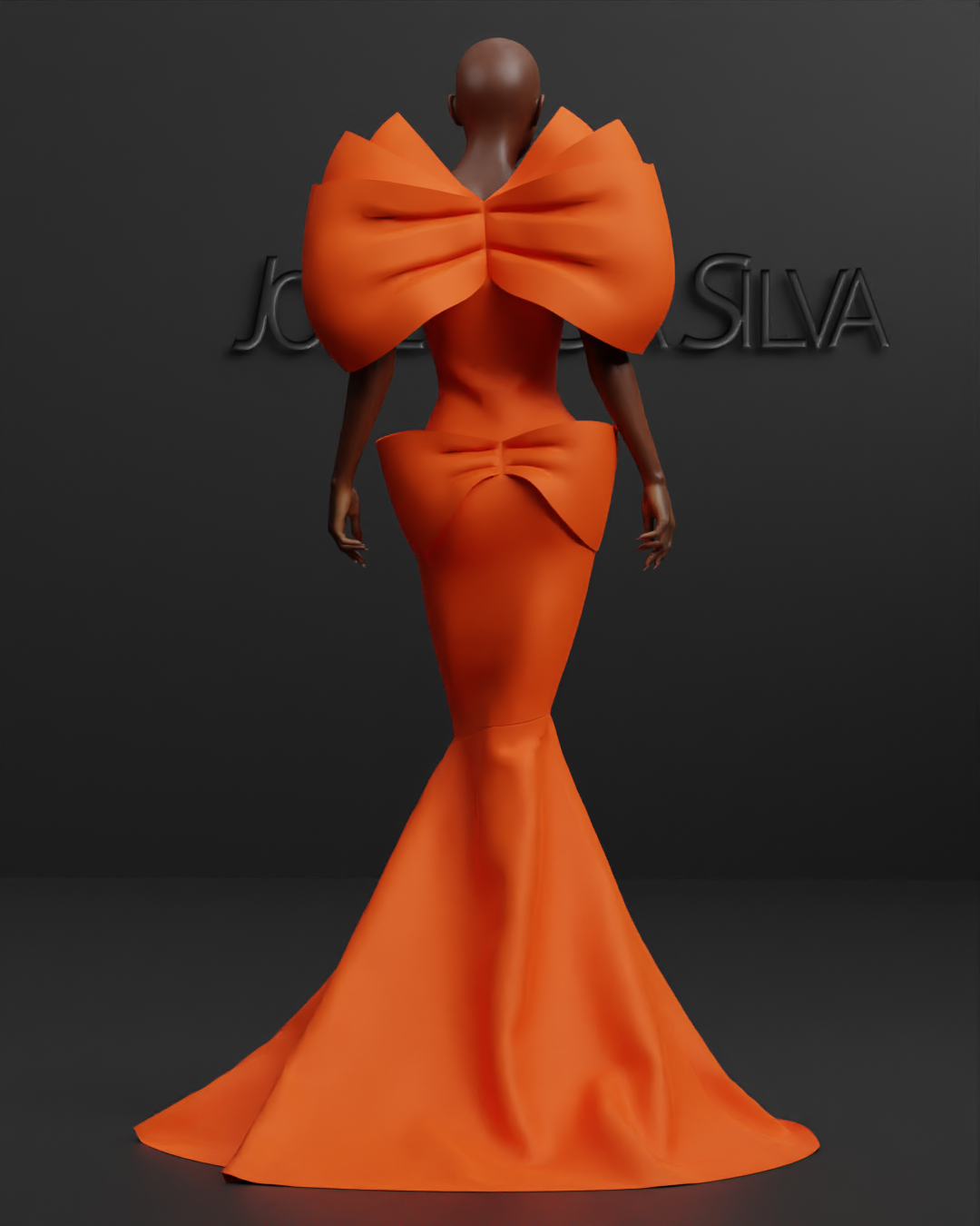 Orange Bow Pleated  Dress